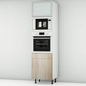 Colonne chêne clair 1 porte - 1 four - 1MO - 1 porte+tiroir larg. 60cm x H213.8cm