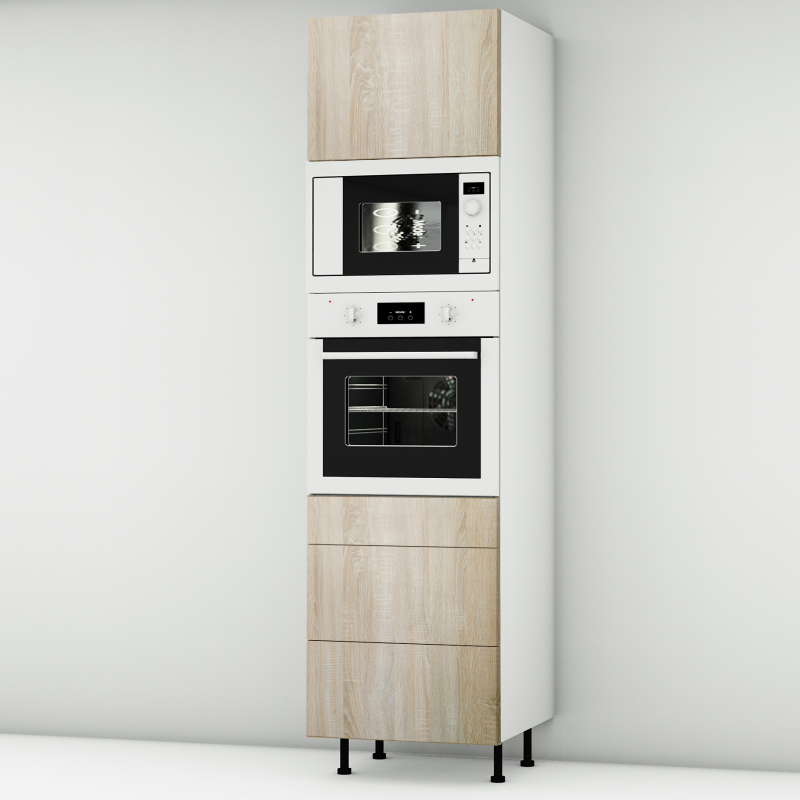 Colonne chêne clair 1 porte - 1 four - 1MO - 3 tiroirs larg. 60cm x H213.8cm