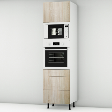 Colonne chêne clair 1 porte - 1 four - 1MO - 3 tiroirs larg. 60cm x H213.8cm