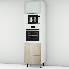 Colonne chêne clair 1 porte - 1 four - 1MO - 3 tiroirs larg. 60cm x H213.8cm