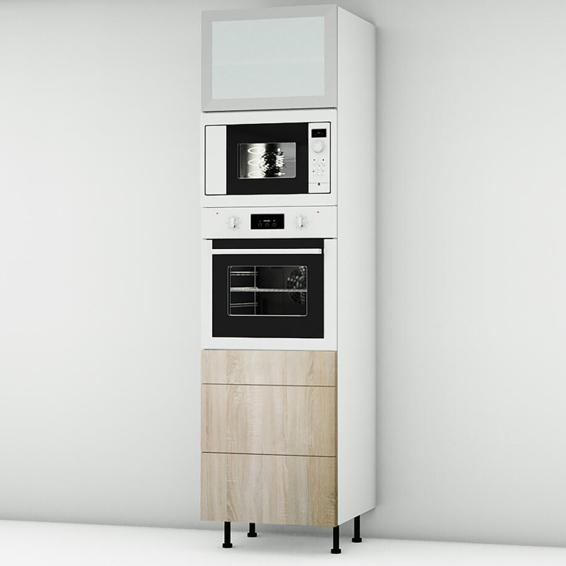 Colonne chêne clair 1 porte - 1 four - 1MO - 3 tiroirs larg. 60cm x H213.8cm