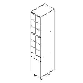 Colonne chêne foncé 2 portes alu noir vitrée -  1 porte+tiroir larg. 40cm x H213.8cm