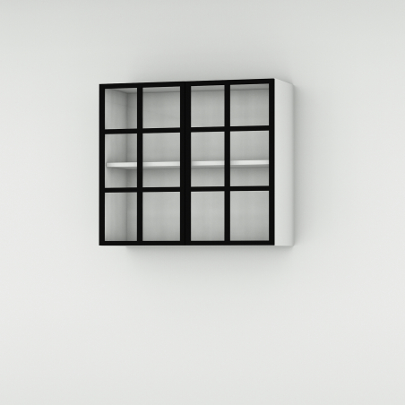 Meuble haut alu noir vitré larg. 80cm x H71.5cm