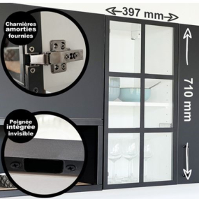 Meuble bas alu noir vitré larg. 80cm x H71.5cm