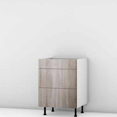 Meuble bas chêne foncé 3 tiroirs larg. 60cm x H71.5cm