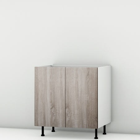 Meuble bas sous évier chêne foncé 2 portes larg. 80cm x H71.5cm