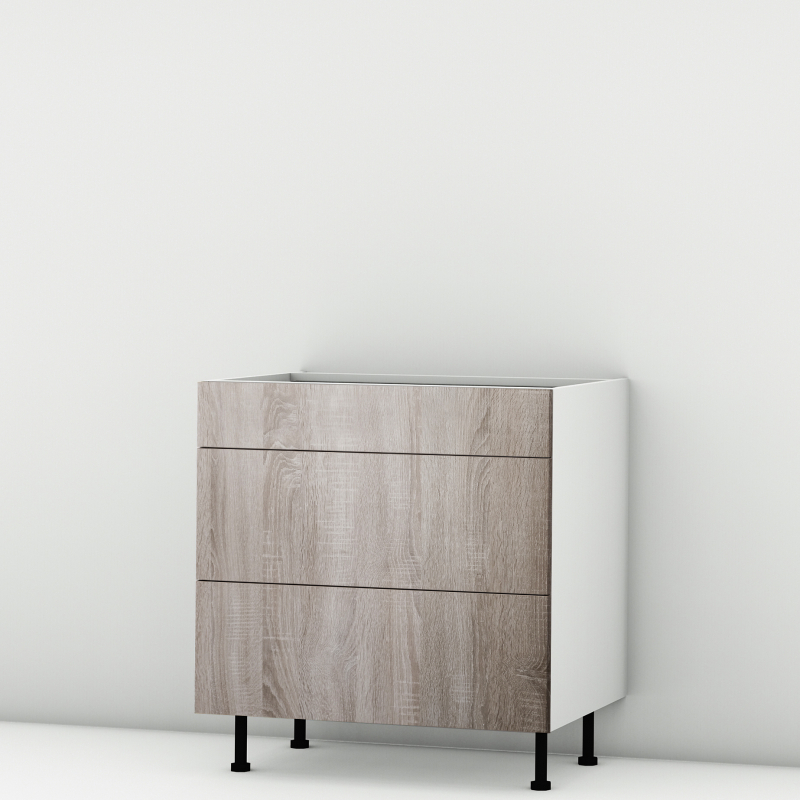 Meuble bas chêne foncé 3 tiroirs larg. 80cm x H71.5cm