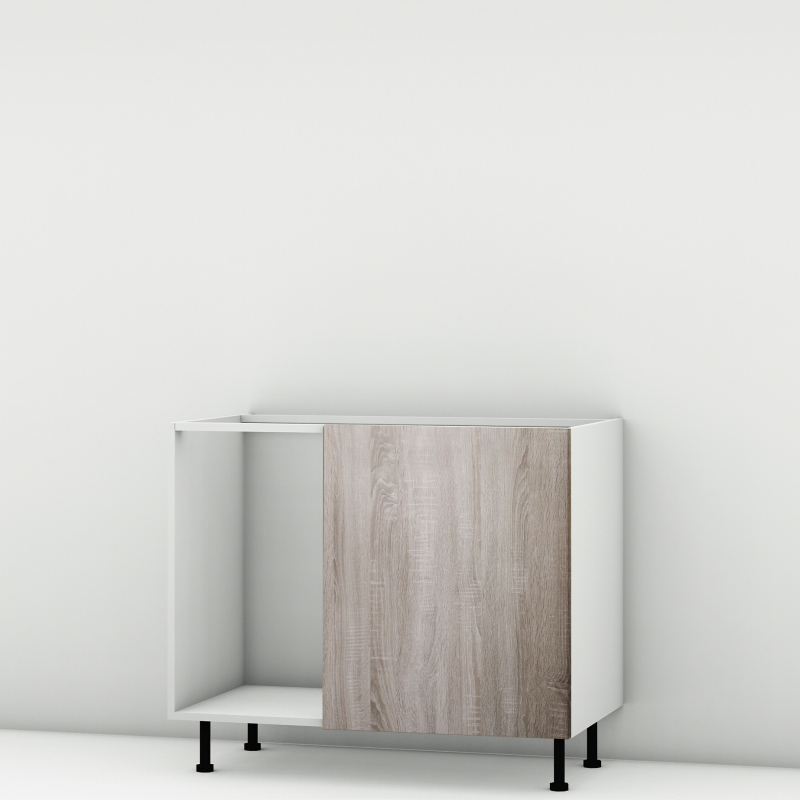 Meuble bas d'angle sous évier chêne foncé 1 porte 60cm larg. 100cm x H71.5cm