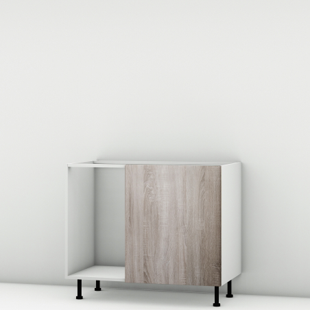 Meuble bas d'angle sous évier chêne foncé 1 porte 60cm larg. 100cm x H71.5cm