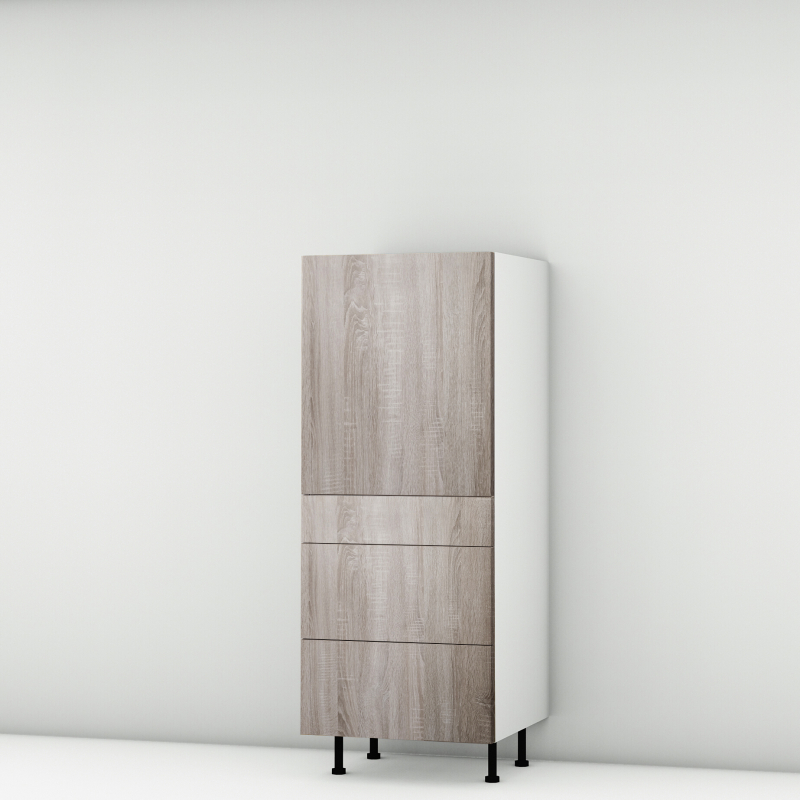 Colonne chene foncé 1 porte - 3 tiroirs larg. 60cm x H142.6cm