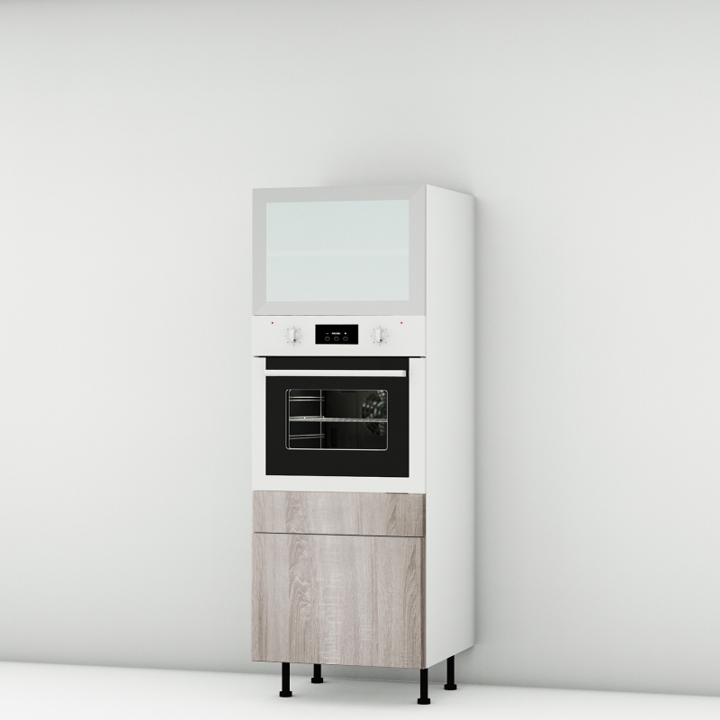 Colonne chêne foncé 1 porte relevante alu vitrée - 1 four - 1 tiroir larg. 60cm x H156.6cm