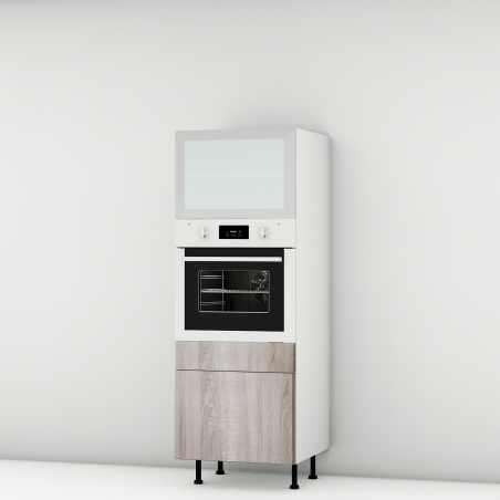 Colonne chêne foncé 1 porte relevante alu vitrée - 1 four - 1 tiroir larg. 60cm x H156.6cm