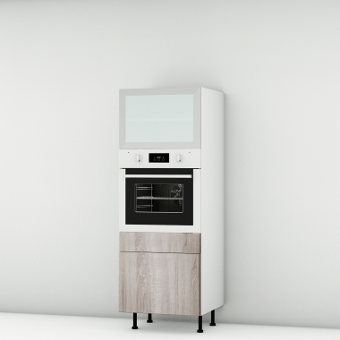 Colonne chêne foncé 1 porte relevante alu vitrée - 1 four - 1 tiroir larg. 60cm x H156.6cm