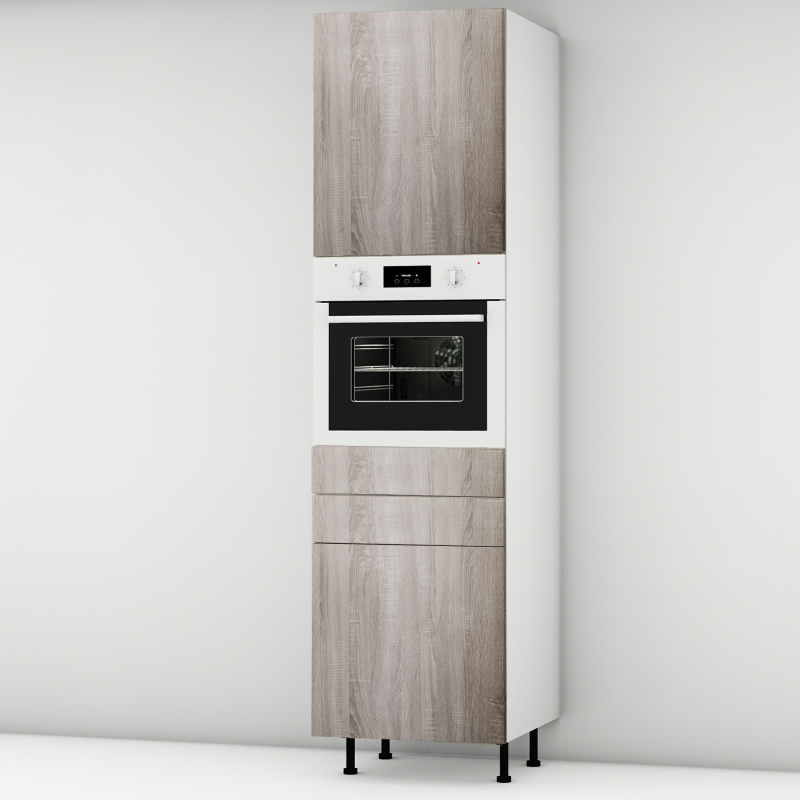 Colonne chêne foncé 1 porte - 1 four - 1 porte+tiroir larg. 60cm x H213.8cm