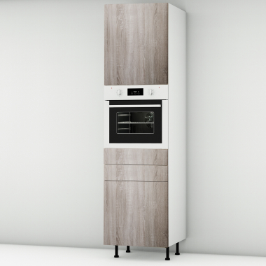 Colonne chêne foncé 1 porte - 1 four - 1 porte+tiroir larg. 60cm x H213.8cm