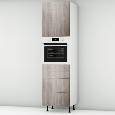 Colonne chêne foncé 1 porte - 1 four - 3 tiroirs larg. 60cm x H213.8cm