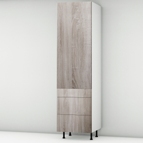 Colonne chêne foncé 1 porte - 3 tiroirs larg. 60cm x H213.8cm