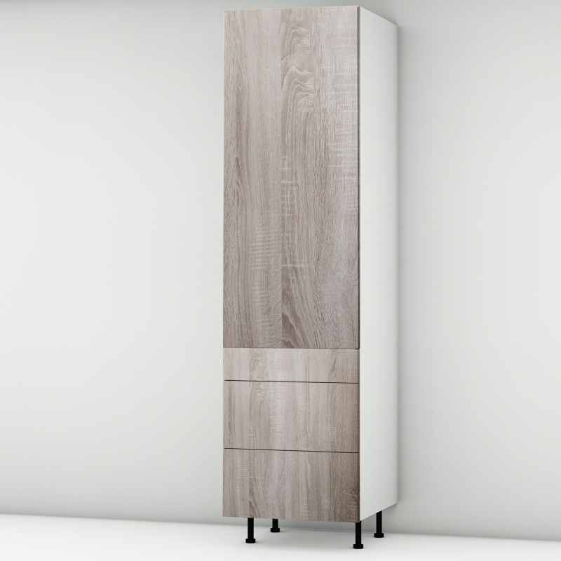 Colonne chêne foncé 1 porte - 3 tiroirs larg. 60cm x H213.8cm
