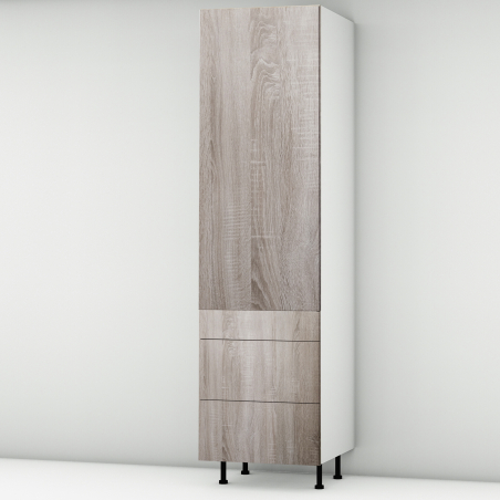 Colonne chêne foncé 1 porte - 3 tiroirs larg. 60cm x H213.8cm
