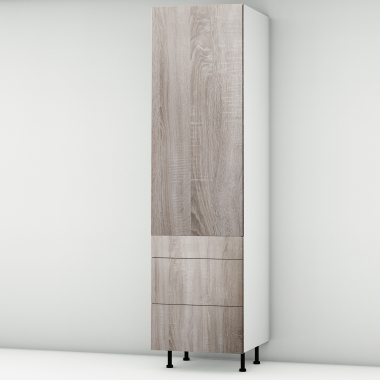 Colonne chêne foncé 1 porte - 3 tiroirs larg. 60cm x H213.8cm