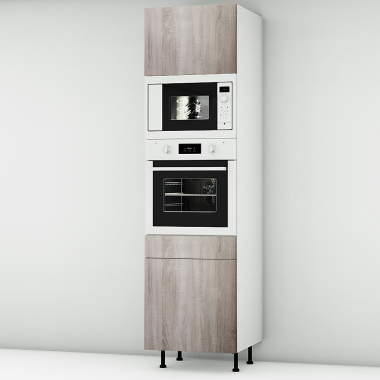 Colonne chêne foncé 1 porte - 1 four - 1MO - 1 porte+tiroir larg. 60cm x H213.8cm