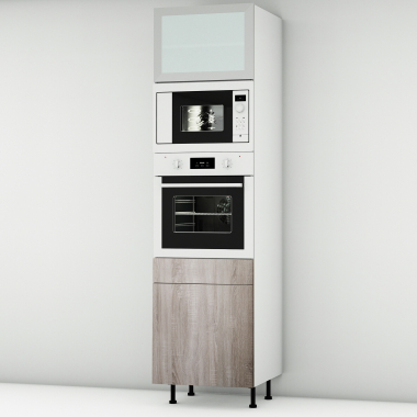 Colonne chêne foncé 1 porte - 1 four - 1MO - 1 porte+tiroir larg. 60cm x H213.8cm
