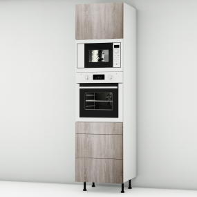 Colonne chêne foncé 1 porte - 1 four - 1MO - 3 tiroirs larg. 60cm x H213.8cm