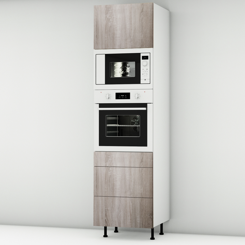 Colonne chêne foncé 1 porte - 1 four - 1MO - 3 tiroirs larg. 60cm x H213.8cm