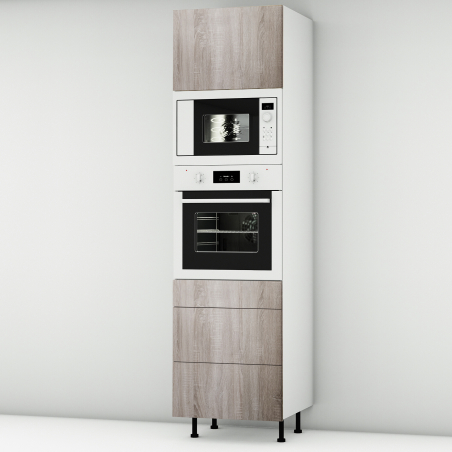 Colonne chêne foncé 1 porte - 1 four - 1MO - 3 tiroirs larg. 60cm x H213.8cm