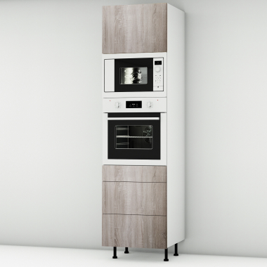 Colonne chêne foncé 1 porte - 1 four - 1MO - 3 tiroirs larg. 60cm x H213.8cm