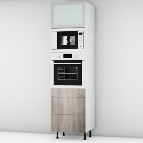 Colonne chêne foncé 1 porte - 1 four - 1MO - 3 tiroirs larg. 60cm x H213.8cm