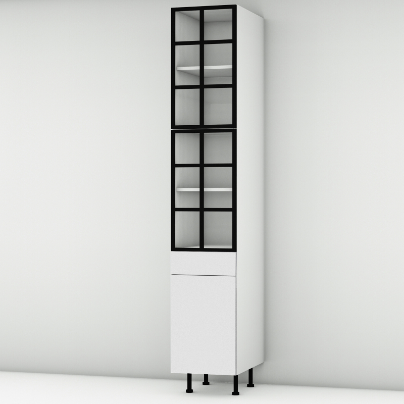 Colonne Epure 2 portes alu noir vitrée -  1 porte+tiroir larg. 40cm x H213.8cm