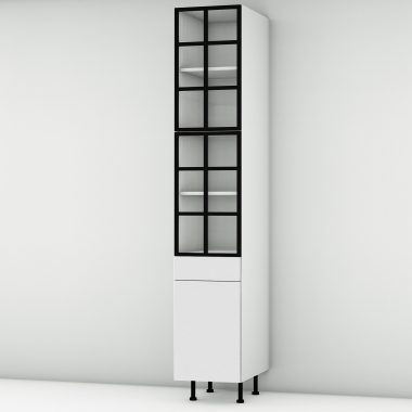 Colonne Epure 2 portes alu noir vitrée -  1 porte+tiroir larg. 40cm x H213.8cm