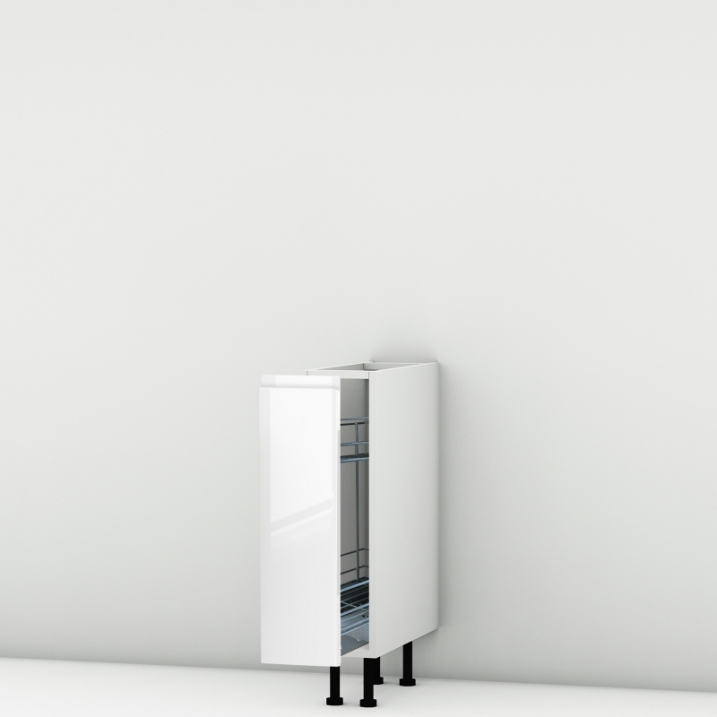 Meuble bas laqué blanc brillant poignée intégrée larg. 20cm x H71.5cm