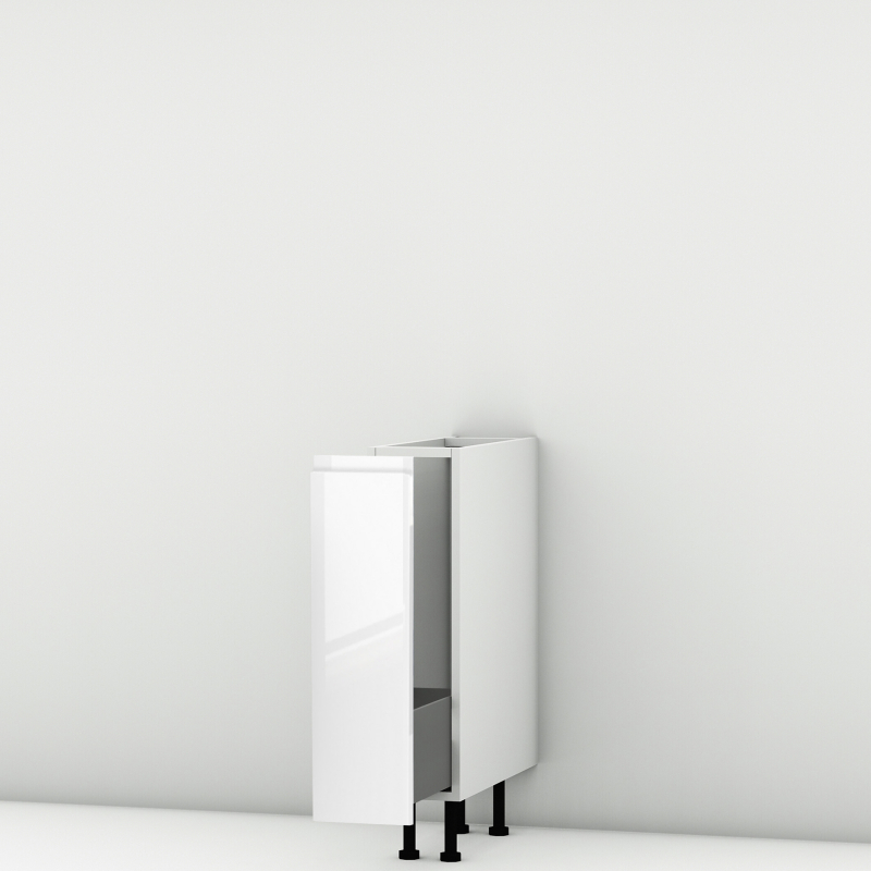 Meuble bas laqué blanc brillant poignée intégrée coulissant larg. 20cm x H71.5cm