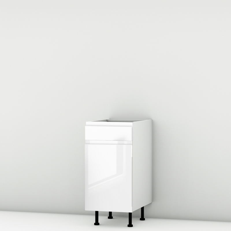 Meuble bas blanc brillant poignée intégrée Porte + Tiroir larg. 40cm x H71.5cm