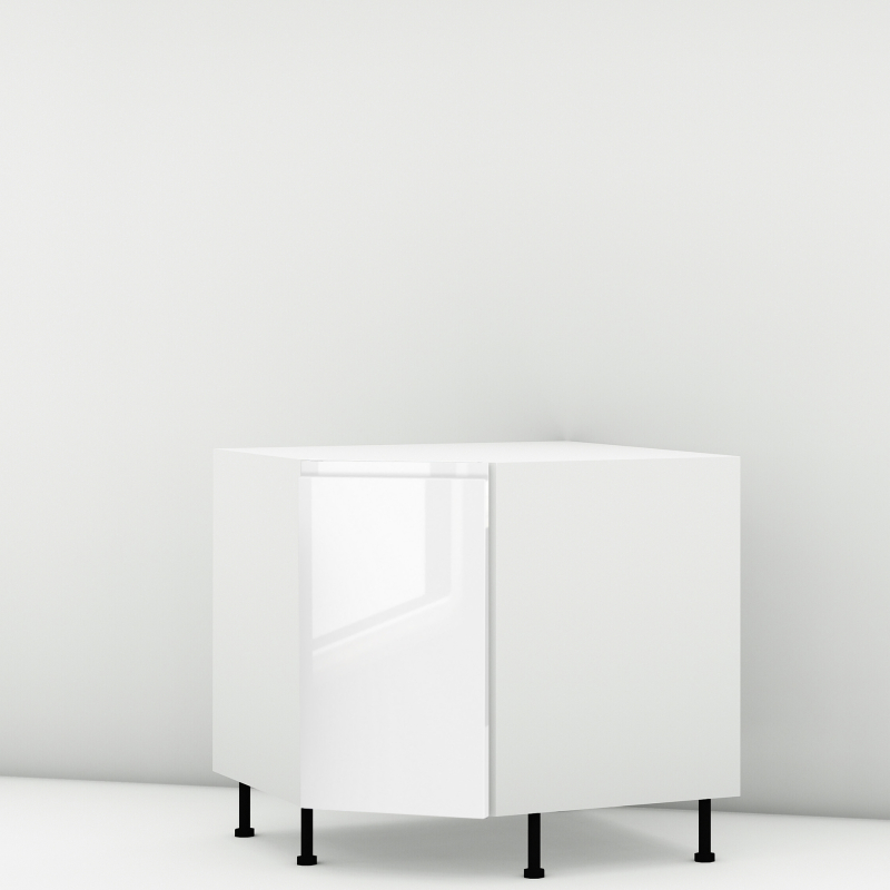 Meuble bas d'angle 45° blanc brillant poignée intégrée larg. 40cm x H71.5cm