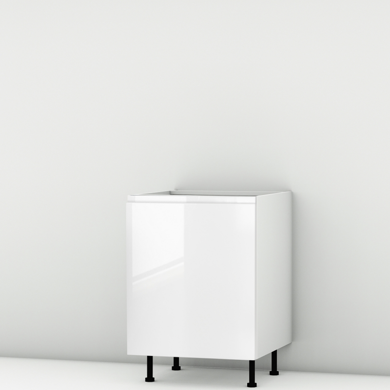 Meuble bas sous évier blanc brillant poignée intégrée larg. 60cm x H71.5cm