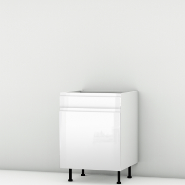 Meuble bas blanc brillant poignée intégrée Porte + Tiroir larg. 60cm x H71.5cm