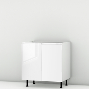 Meuble bas blanc brillant poignée intégrée 2 portes larg. 80cm x H71.5cm