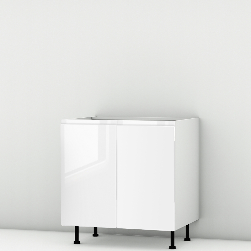 Meuble bas blanc brillant poignée intégrée 2 portes larg. 80cm x H71.5cm