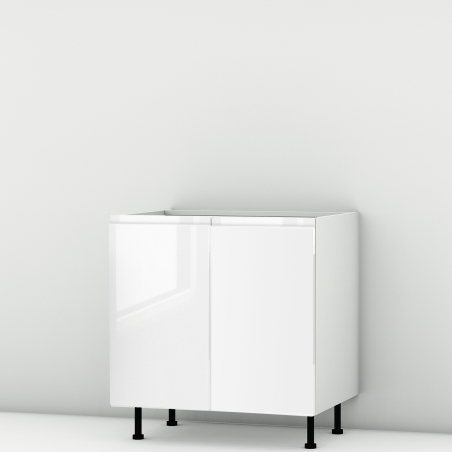 Meuble bas blanc brillant poignée intégrée 2 portes larg. 80cm x H71.5cm