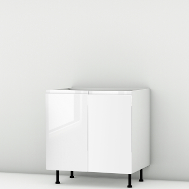 Meuble bas blanc brillant poignée intégrée 2 portes larg. 80cm x H71.5cm