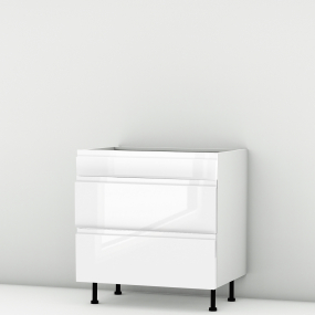 Meuble bas blanc brillant poignée intégrée 3 tiroirs larg. 80cm x H71.5cm