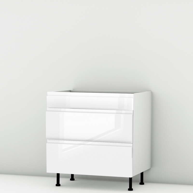Meuble bas blanc brillant poignée intégrée 3 tiroirs larg. 80cm x H71.5cm
