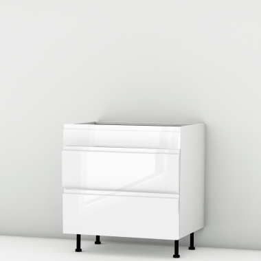 Meuble bas blanc brillant poignée intégrée 3 tiroirs larg. 80cm x H71.5cm