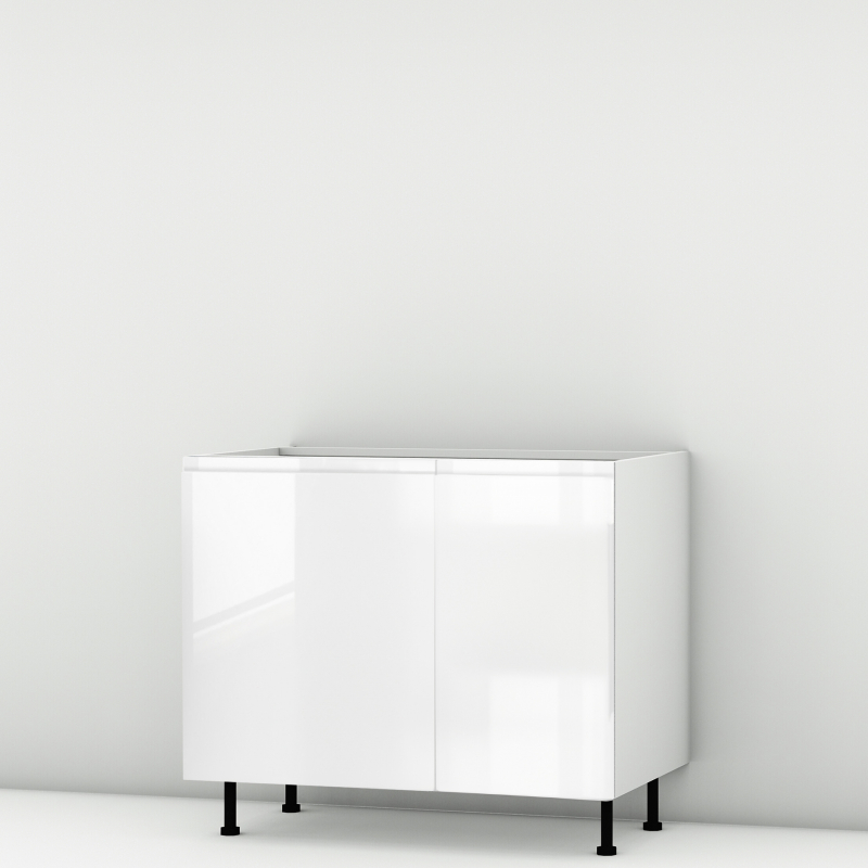 Meuble bas blanc brillant poignée intégrée 2 portes larg. 100cm x H71.5cm