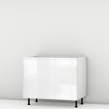Meuble bas blanc brillant poignée intégrée 2 portes larg. 100cm x H71.5cm