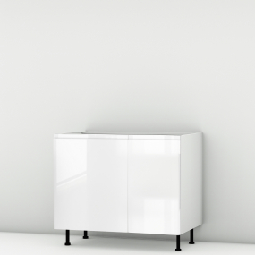 Meuble bas sous évier blanc brillant poignée intégrée 2 portes larg. 100cm x H71.5cm