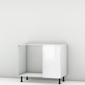 Meuble bas d'angle sous évier blanc brillant poignée intégrée 1 porte 40cm larg. 100cm x H71.5cm